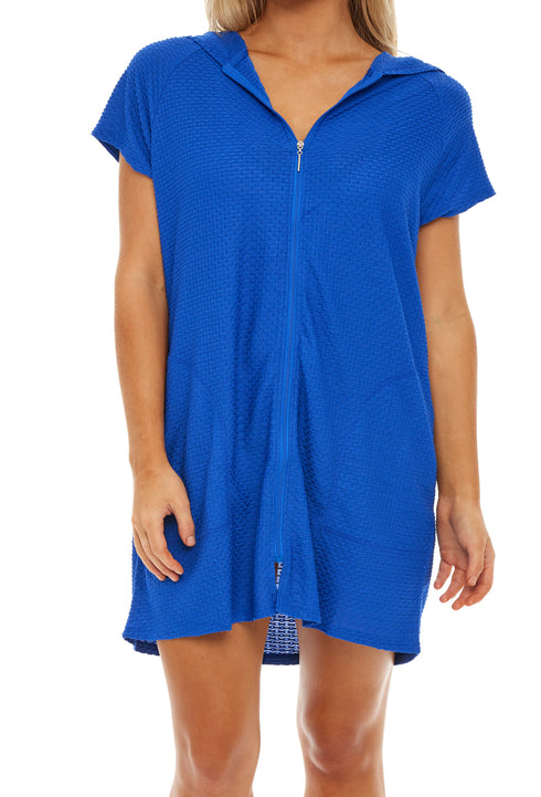 ZIP-UP FRONT HOODIE WITH RAGLAN SLEEVE DRESS - WAFFLE - PLUS SIZE